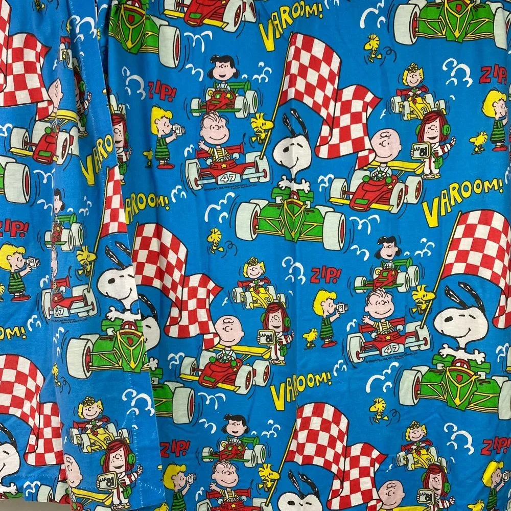 Vintage 60s Peanuts Race Curtains - 2 Panels - United Feature Syndicate